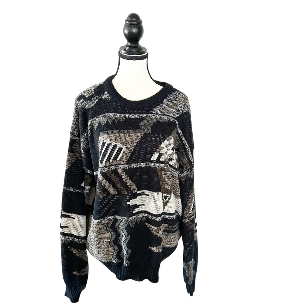Vintage 80’s Black and Gray Navigator Crewneck Knit Sweater Size XL Oversized